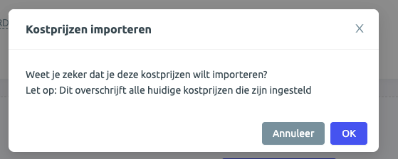 CSV import bevestiging