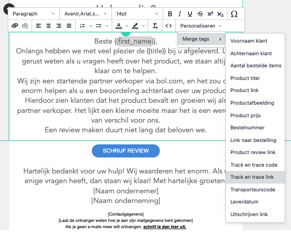 E-mail tags personaliseren