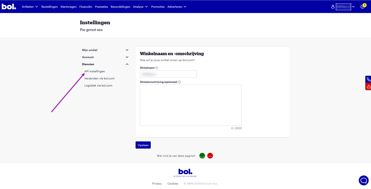 API instellingen