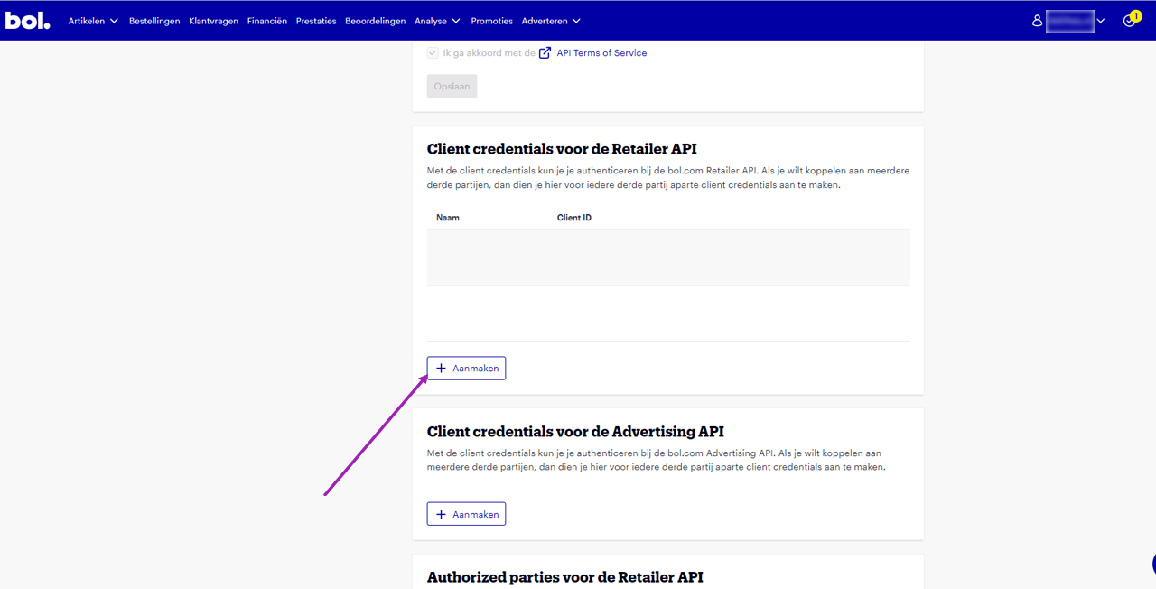Client credentials aanmaken