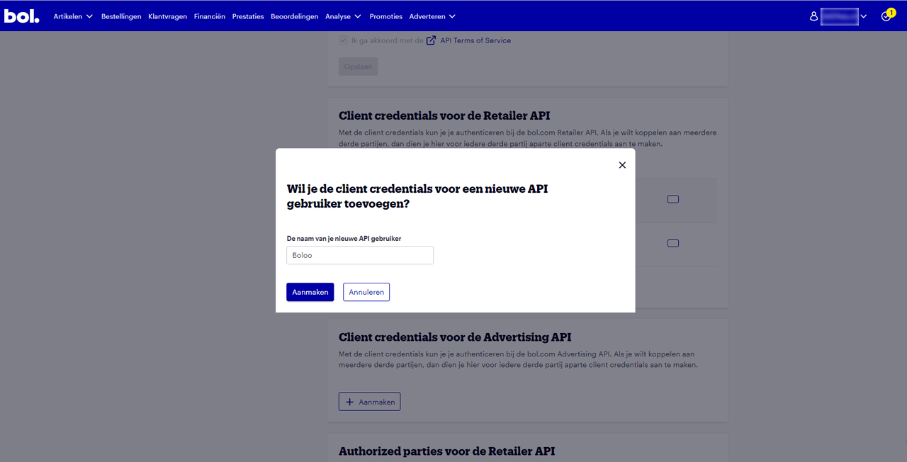 API keys aangemaakt